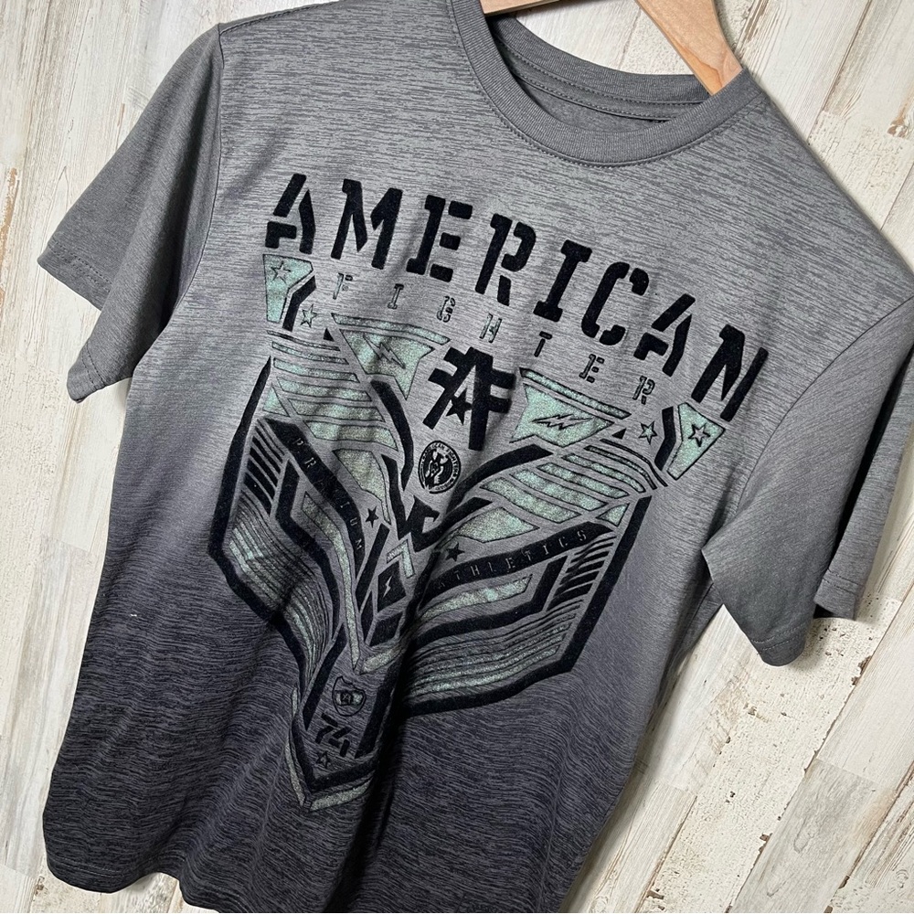 American Fighter Gray Black‎ Ombre T Shirt Mens Small Grunge Affliction